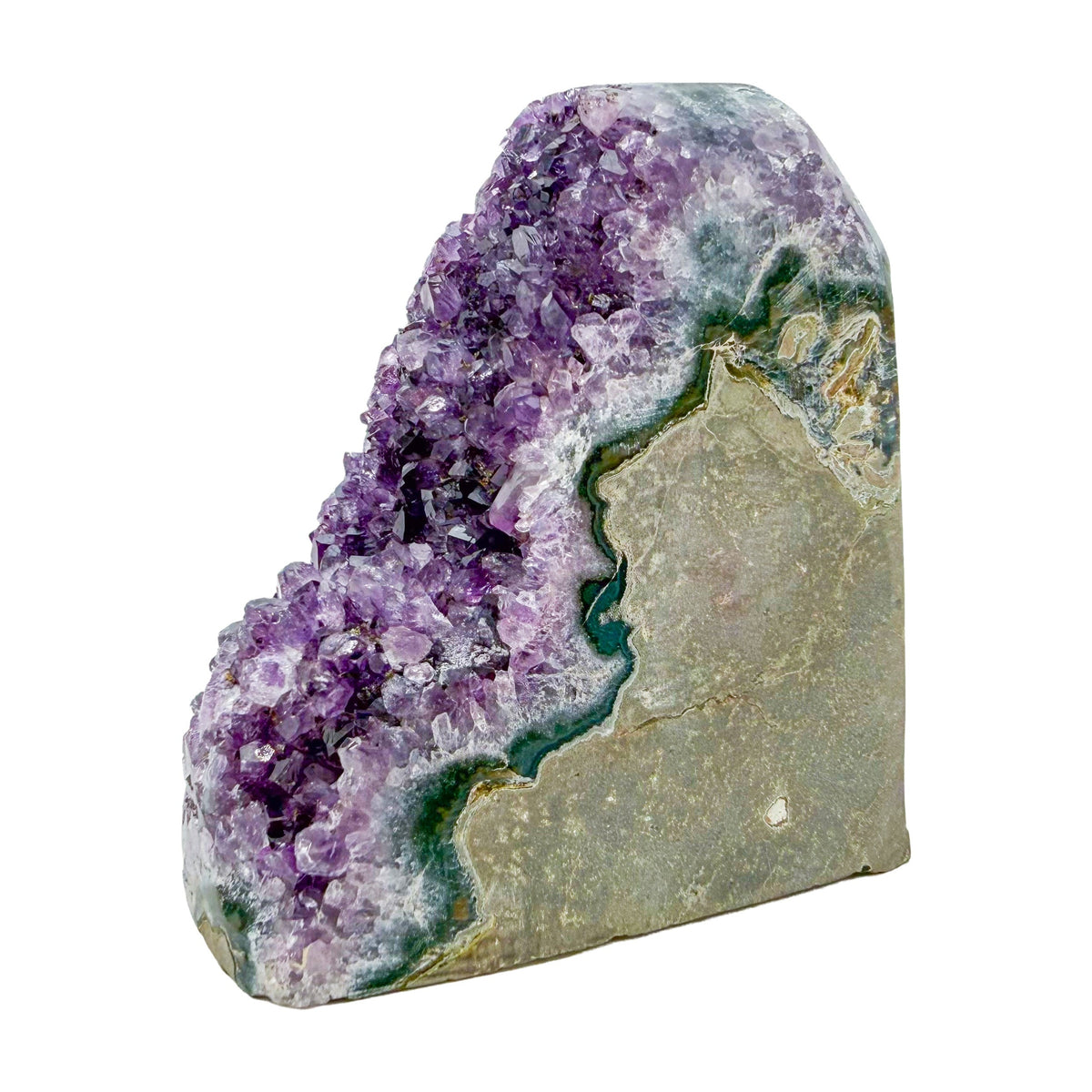 Amethyst cathedral geode no. 117 seen from the angled three-quarter view, 1.86 lb of purple quartz crystal from Artigas, Uruguay.