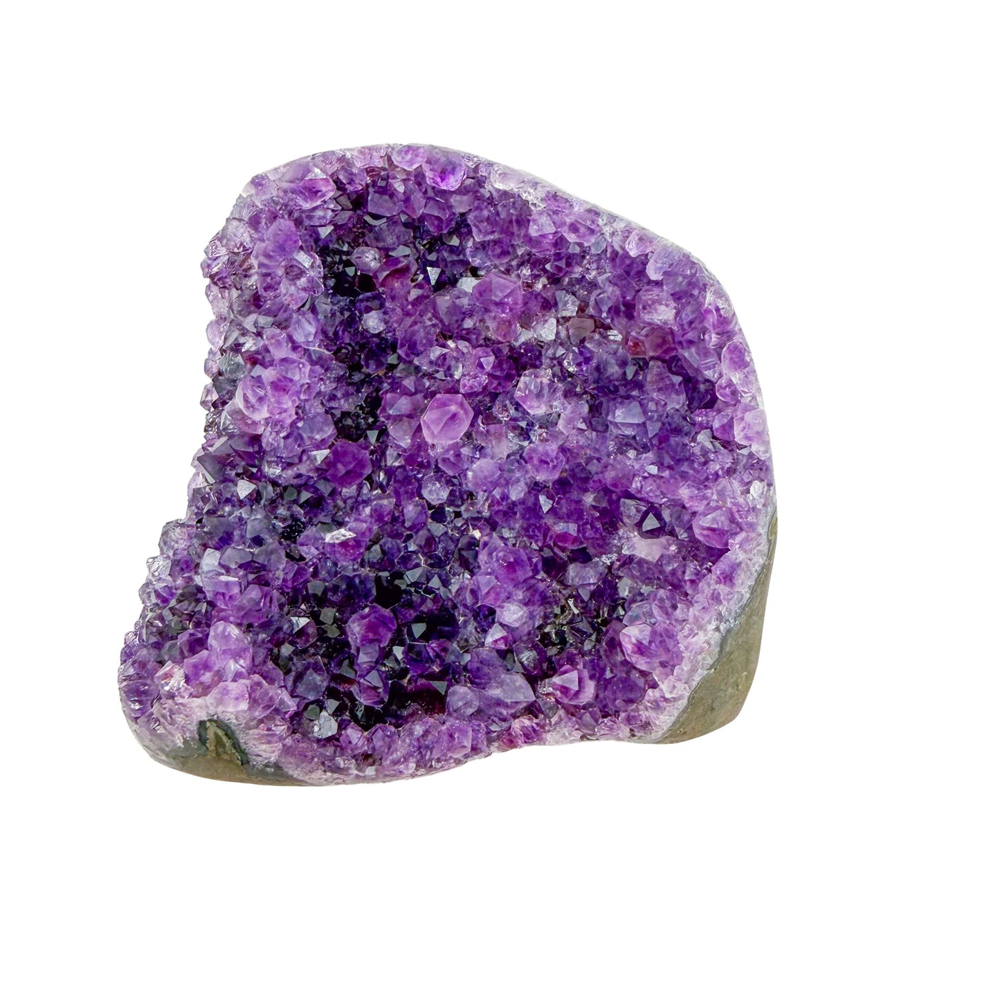 Polished amethyst geode no. 119 photographed at the reverse side, measuring 3.69 by 2.16 by 3.46 inches, Uruguayan AA grade.