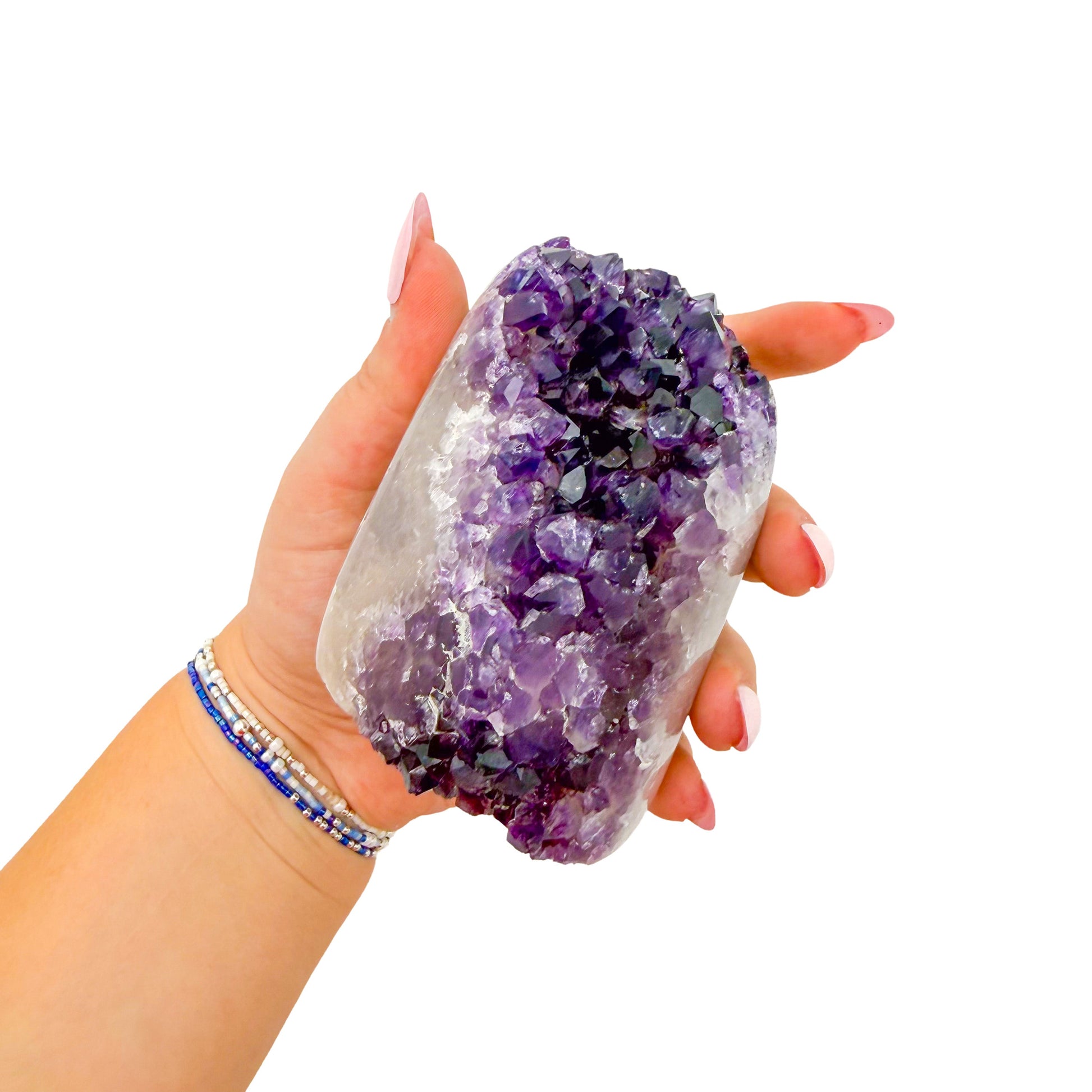 Cut base of AA amethyst geode no. 120, 3.36 inches across the polished face, natural and untreated.