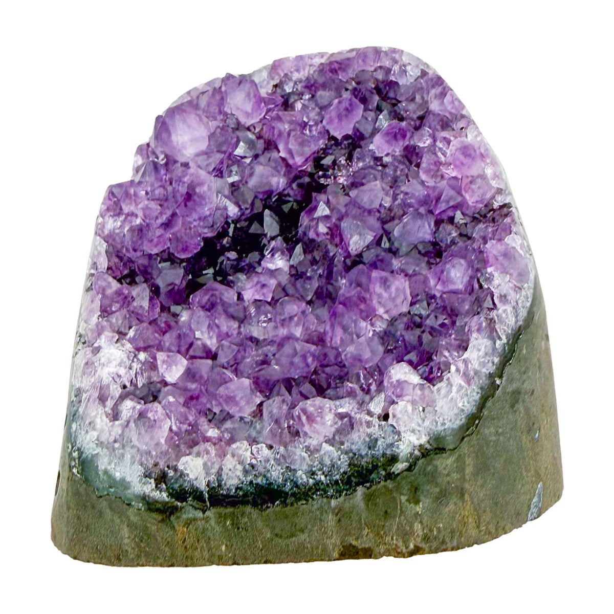 Reverse side of AA amethyst geode no. 122, 3.35 inches across the polished face, natural and untreated.