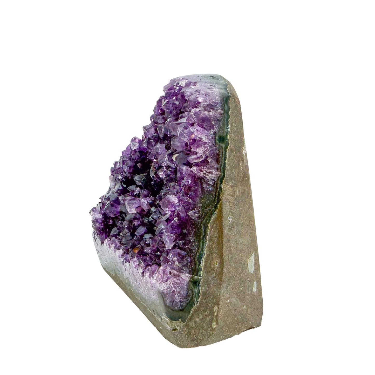 Amethyst cathedral geode no. 124 seen from the angled three-quarter view, 1.37 lb of purple quartz crystal from Artigas, Uruguay.