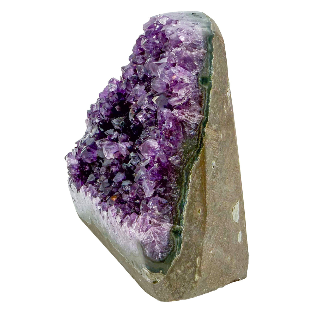 Amethyst cathedral geode no. 124 seen from the angled three-quarter view, 1.37 lb of purple quartz crystal from Artigas, Uruguay.