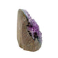 Uruguayan amethyst geode no. 124 at the right profile, violet crystal interior framed by its polished agate shell, 1.37 lb.