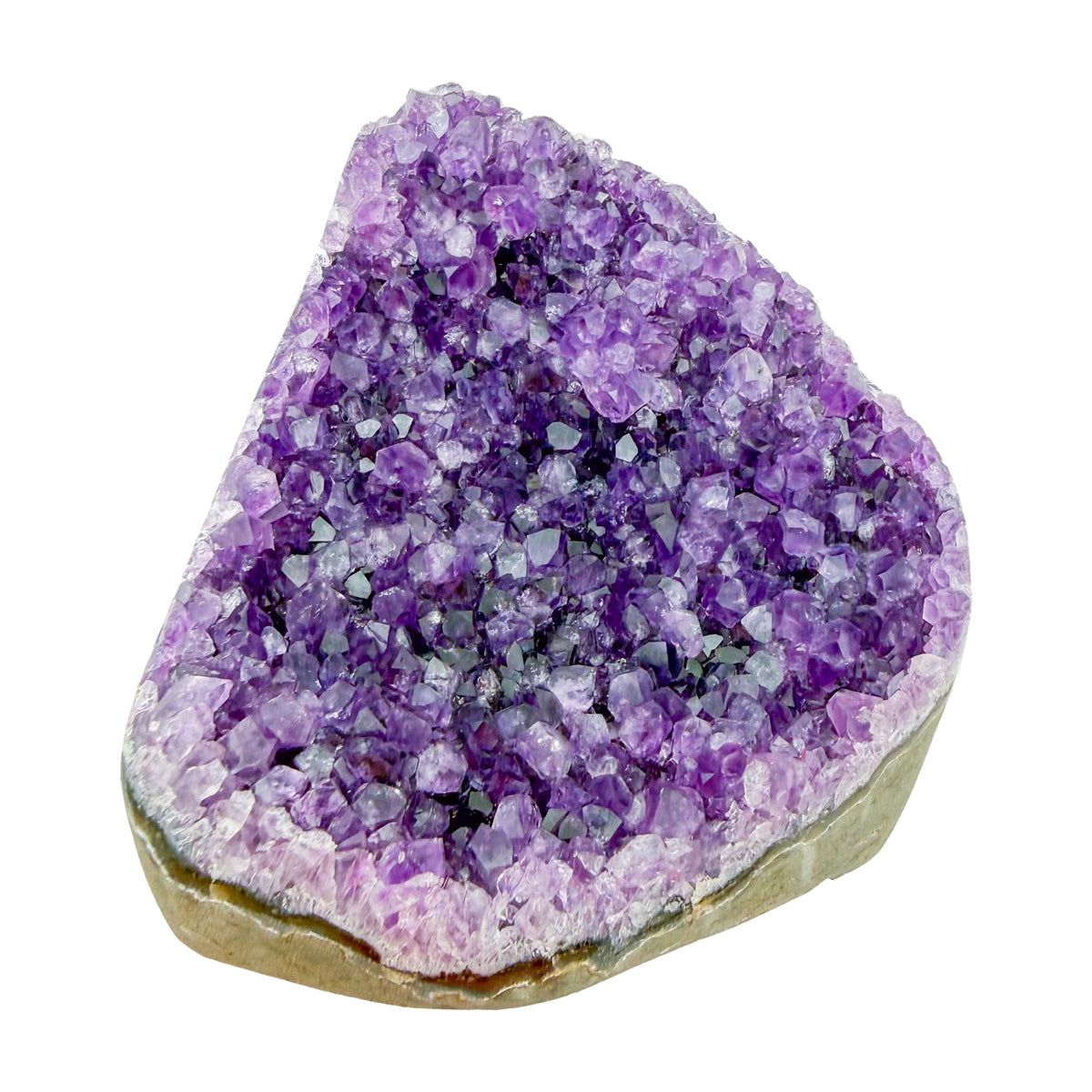 Reverse side of a 1.42 pound amethyst geode, no. 125, deep purple crystal lining a polished gray agate rind.