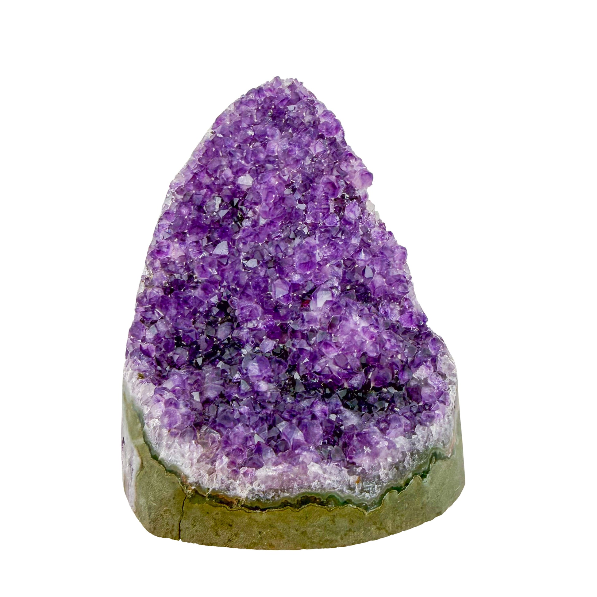 Polished amethyst geode no. 126 photographed at the reverse side, measuring 4.44 by 3.47 by 5.40 inches, Uruguayan AA grade.