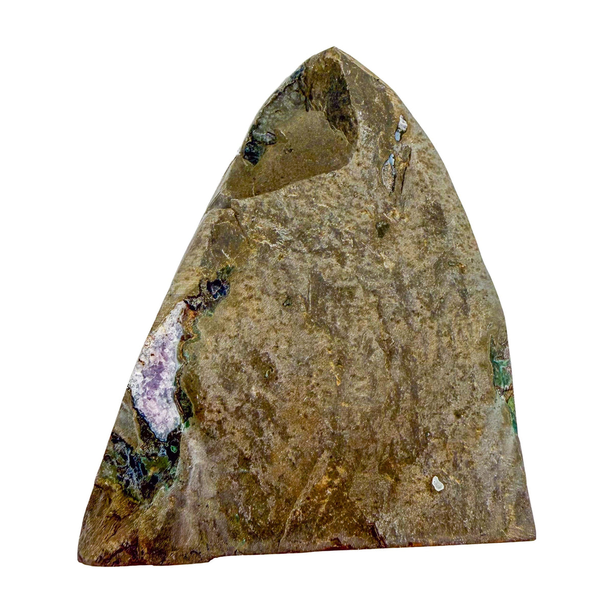 The top-down view of amethyst geode no. 126, 5.40 inches of violet druzy standing on a flat cut base.