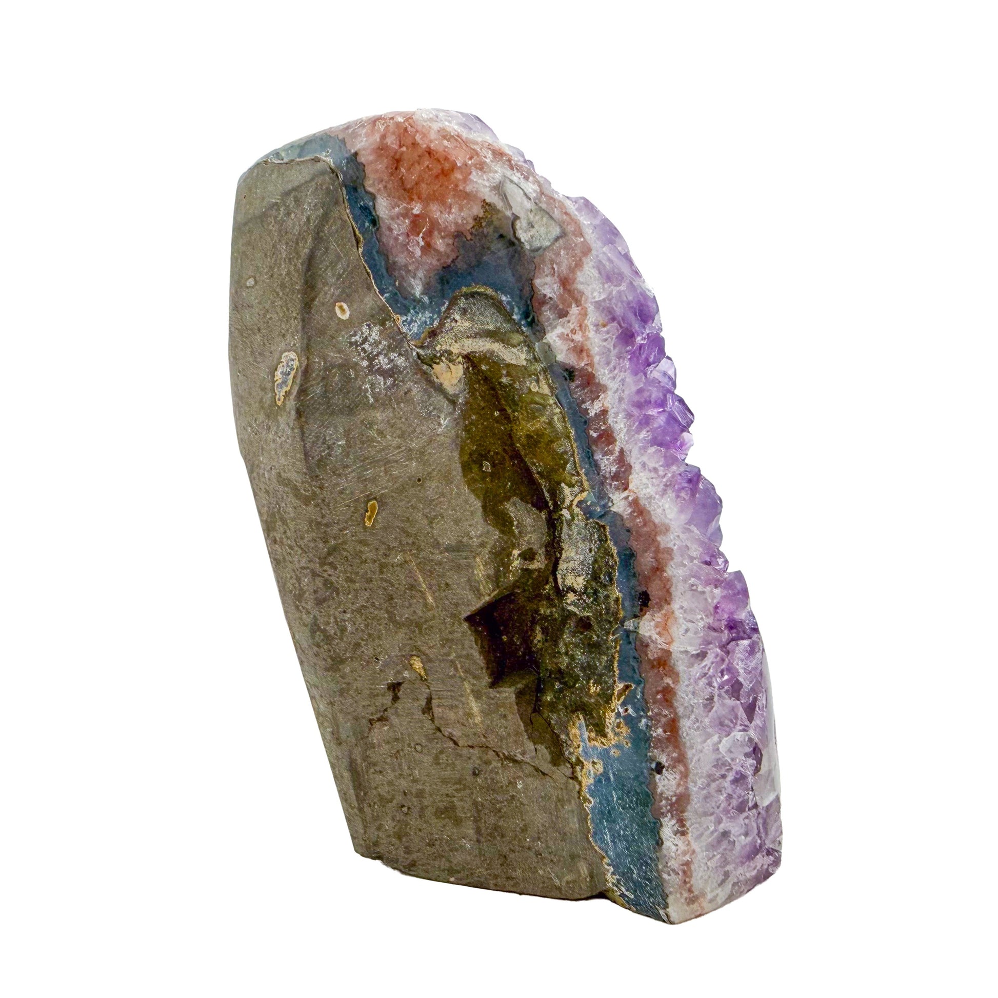 Amethyst cathedral geode no. 129 seen from the right profile, 2.23 lb of purple quartz crystal from Artigas, Uruguay.