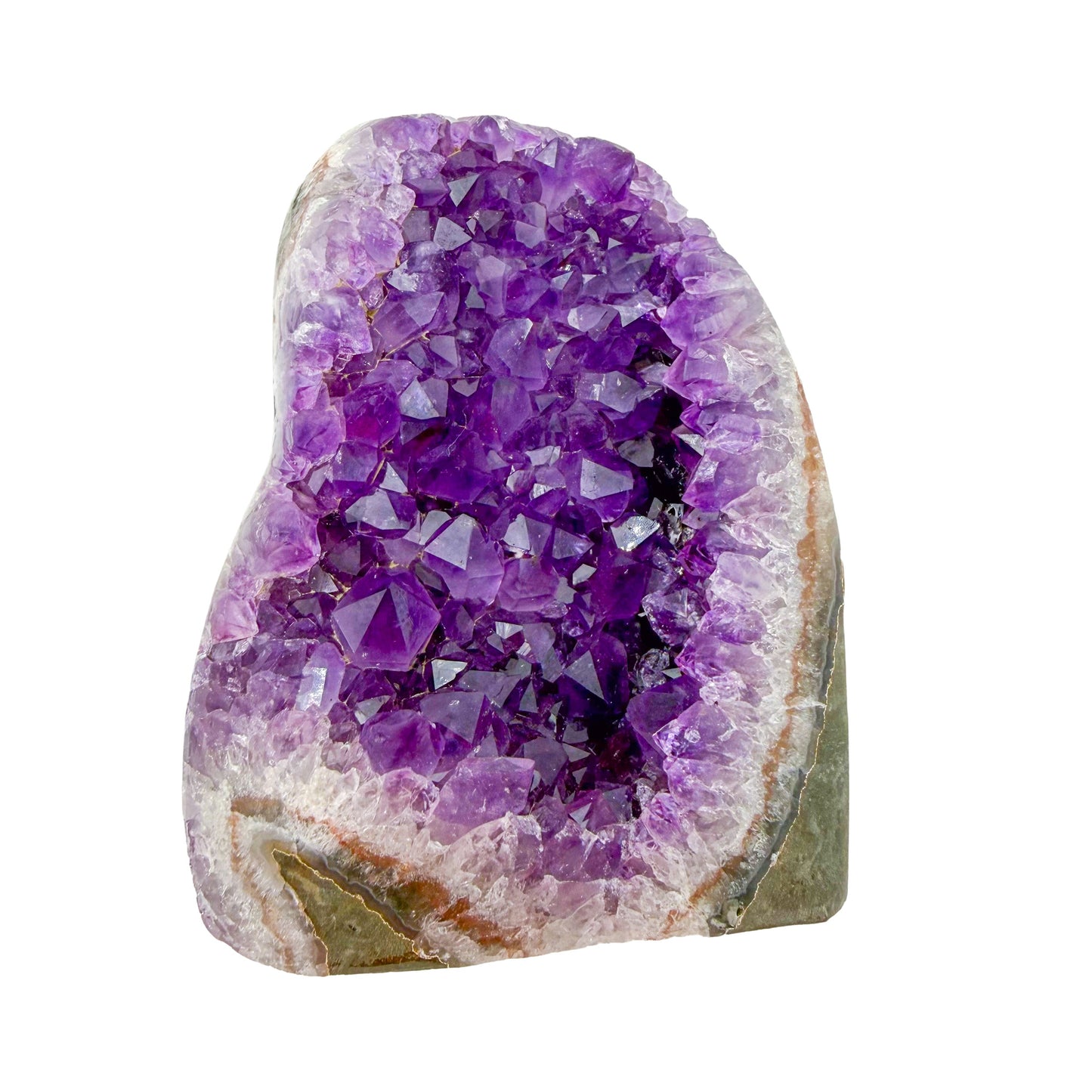 Reverse side of AA amethyst geode no. 129, 3.93 inches across the polished face, natural and untreated.