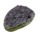 AA grade amethyst geode from Uruguay, right profile, a green celadonite band above a tan agate rind, specimen 10.