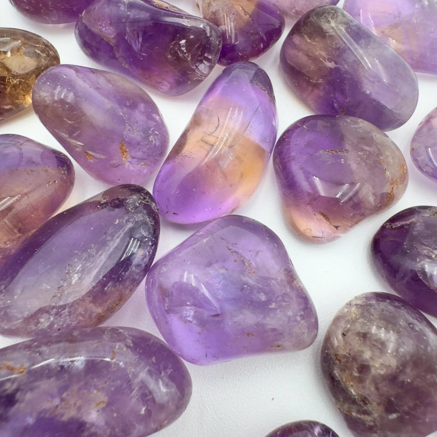 Scale reference of a single Ametrine tumbled stone from Ángel Sandoval Province, Bolivia.