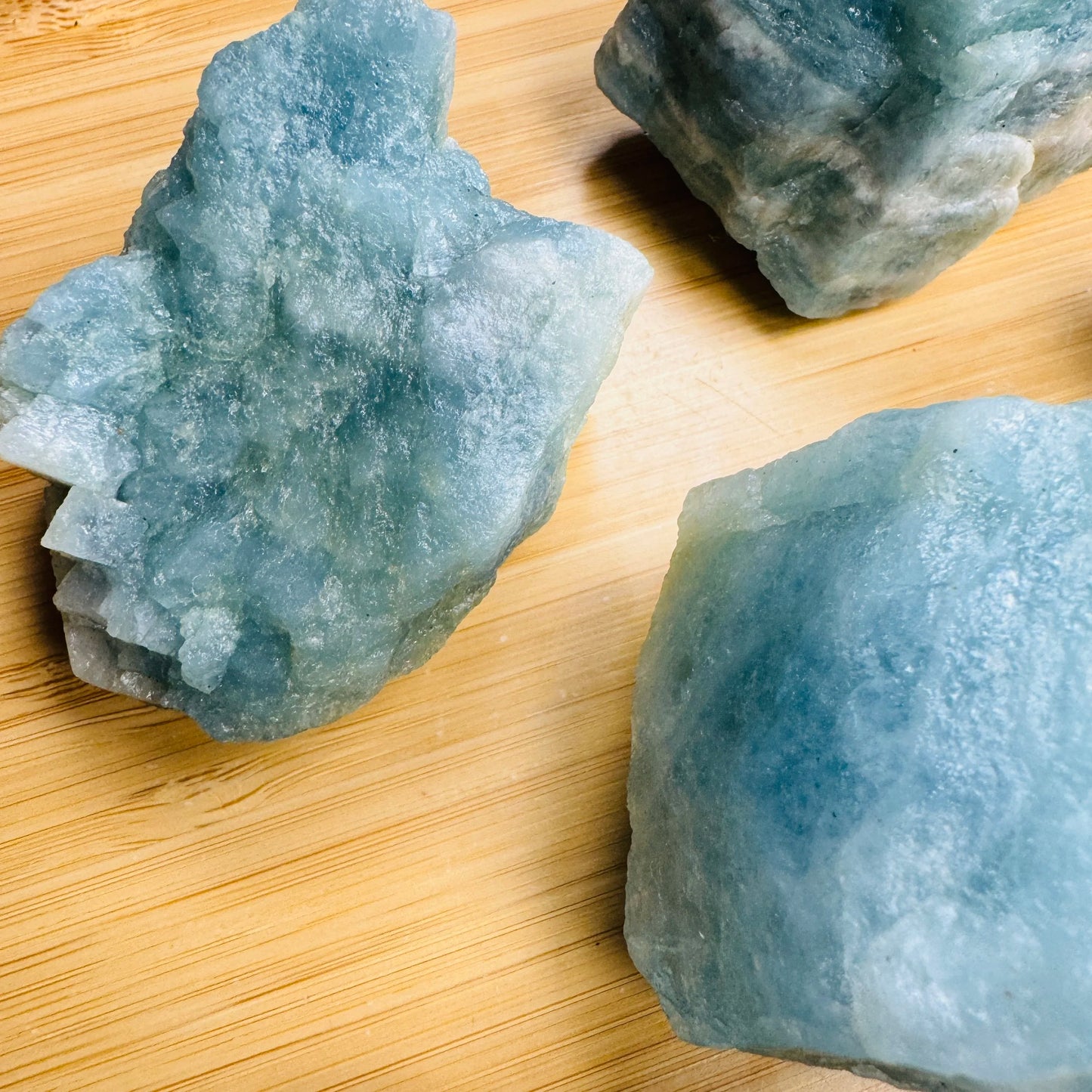 Reverse side of Aquamarine raw stone, carried for Stress Relief, showing subtle veining.