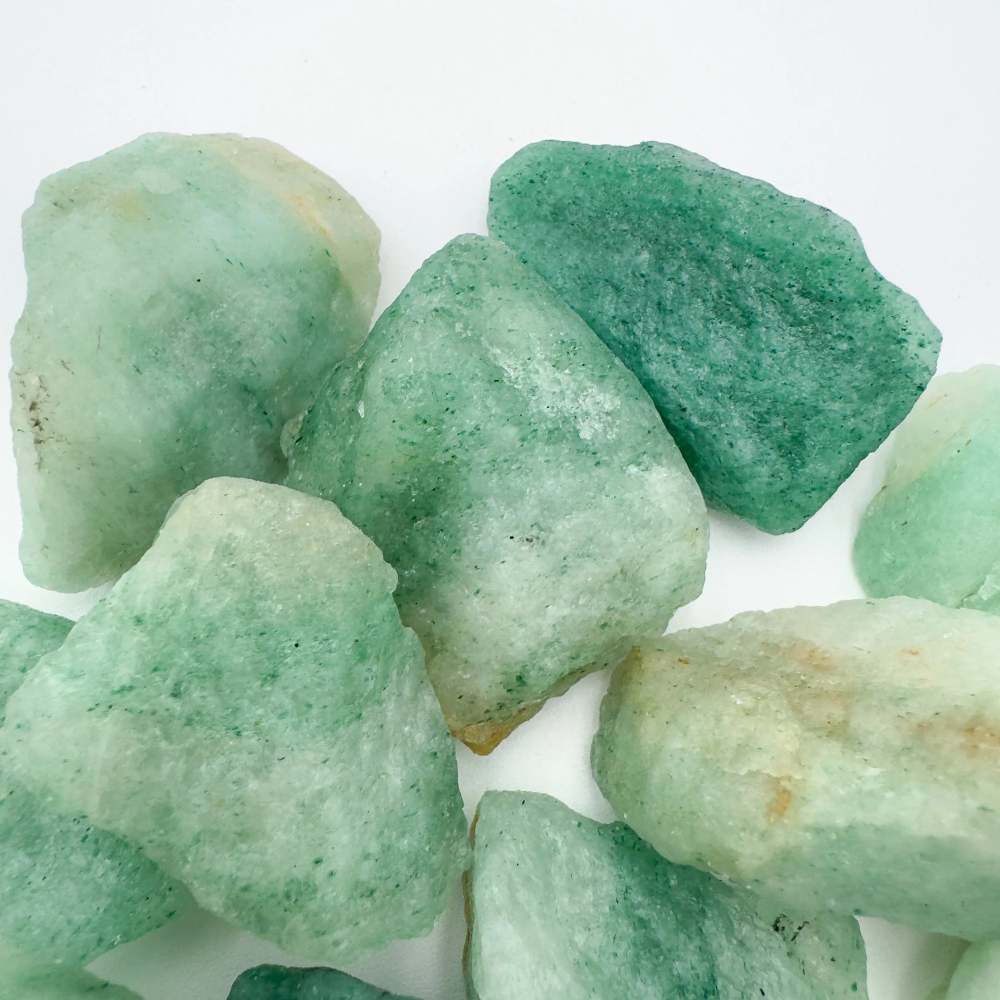 Rear view of Aventurine raw stone, showing open form, hand-selected from Masvingo, Zimbabwe.