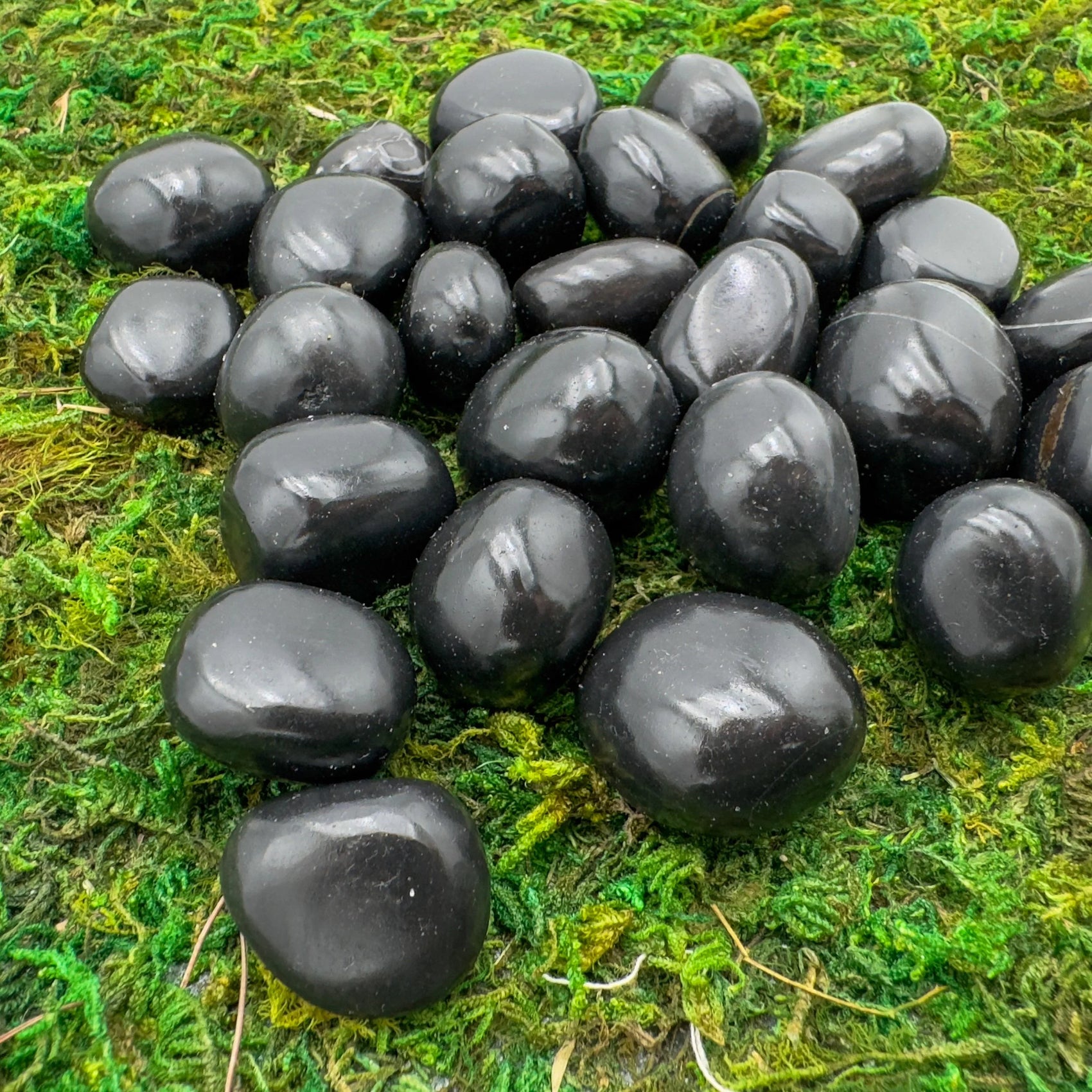 Full profile of Grade AA Black Onyx tumbled stone ready to ship from Beyond Bohemian