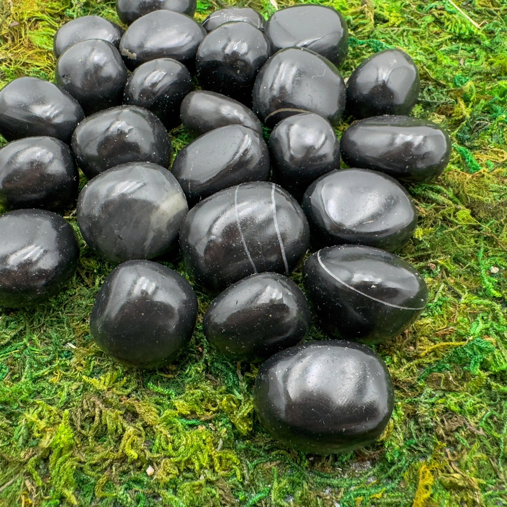 Full profile of Grade AA Black Onyx tumbled stone ready to ship from Beyond Bohemian
