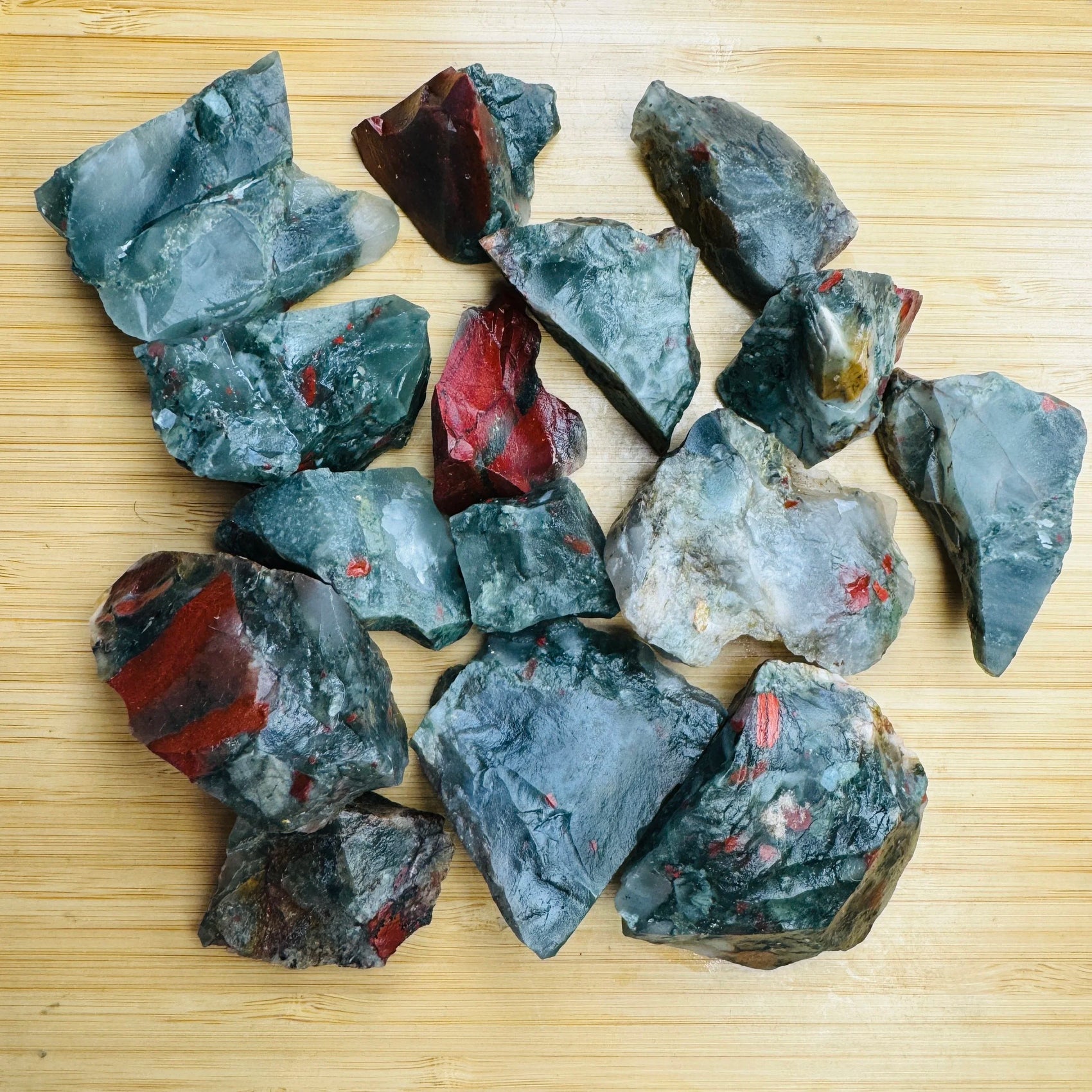 Bloodstone raw stones, Green, Red stones for Confidence