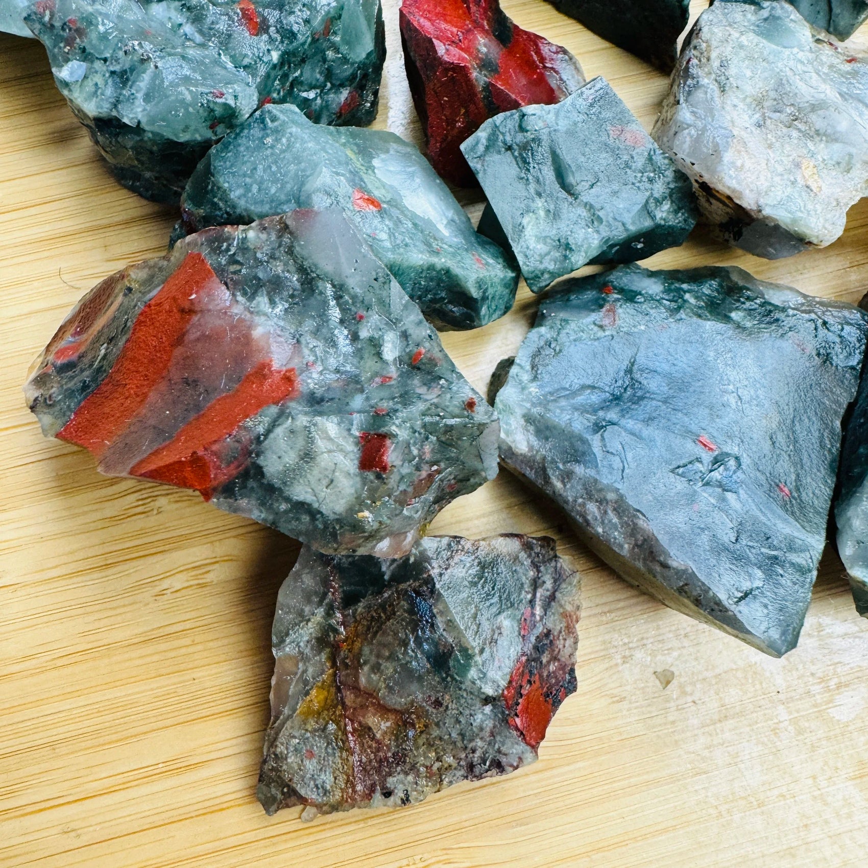 Bloodstone raw stone with Green, Red color, polished finish for mindful calm