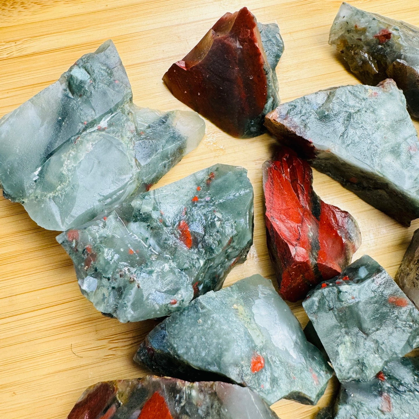 Full profile of Grade AA Bloodstone raw ready to ship from Beyond Bohemian