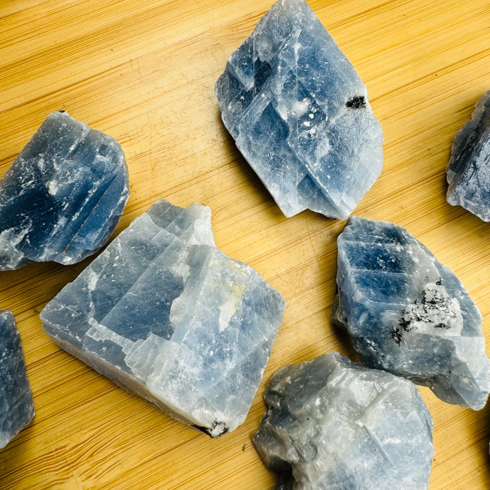 Back view of Blue Calcite raw stone, from Namibia.