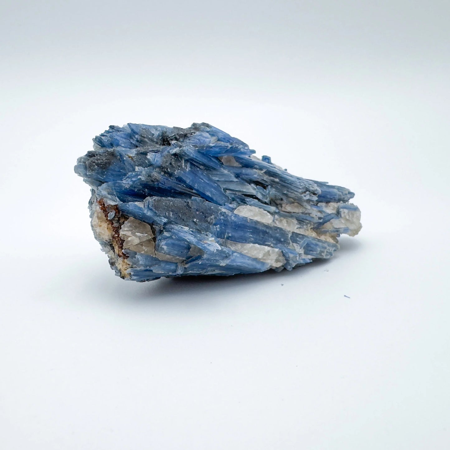 Detail shot showing Blue Kyanite specimen, linked to Confidence and Meditation, showing untreated character.