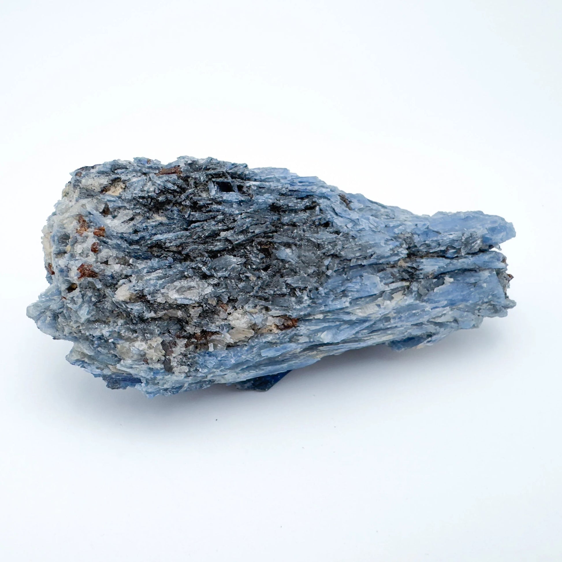 Top-down shot of Blue Kyanite specimen, hand-selected from Minas Gerais, Brazil.