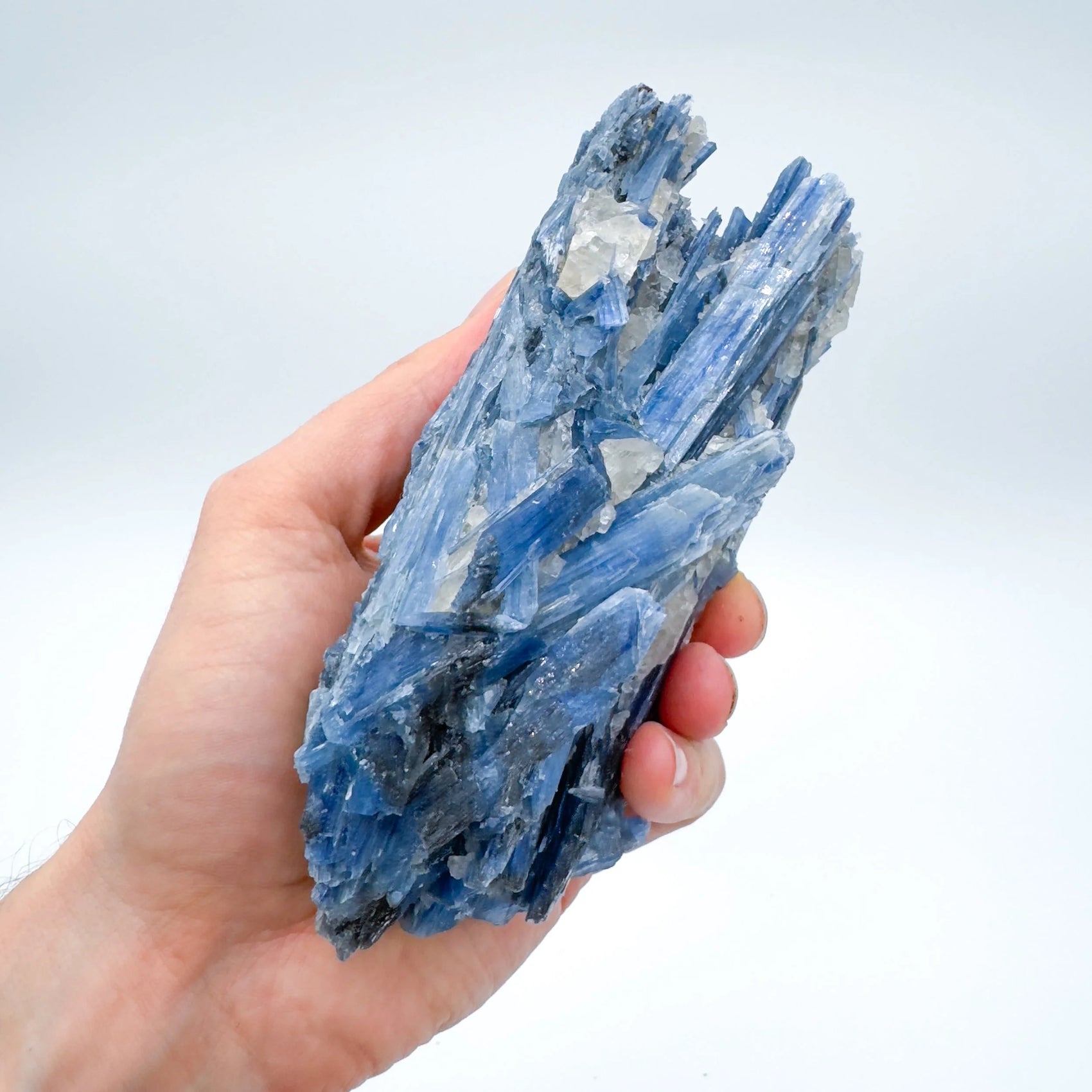 Full profile of Grade AA Blue Kyanite specimen ready to ship from Beyond Bohemian