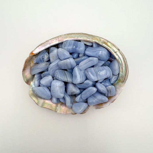 Ethically sourced Grade AA Blue Lace Agate tumbled stone from ǁKaras Region, Namibia at Beyond Bohemian
