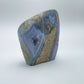 Natural light view of a single Blue Lace Agate raw geode sourced from Malawi.
