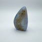 Top-side view of Blue Lace Agate raw geode, showing subtle veining, Malawi-sourced.