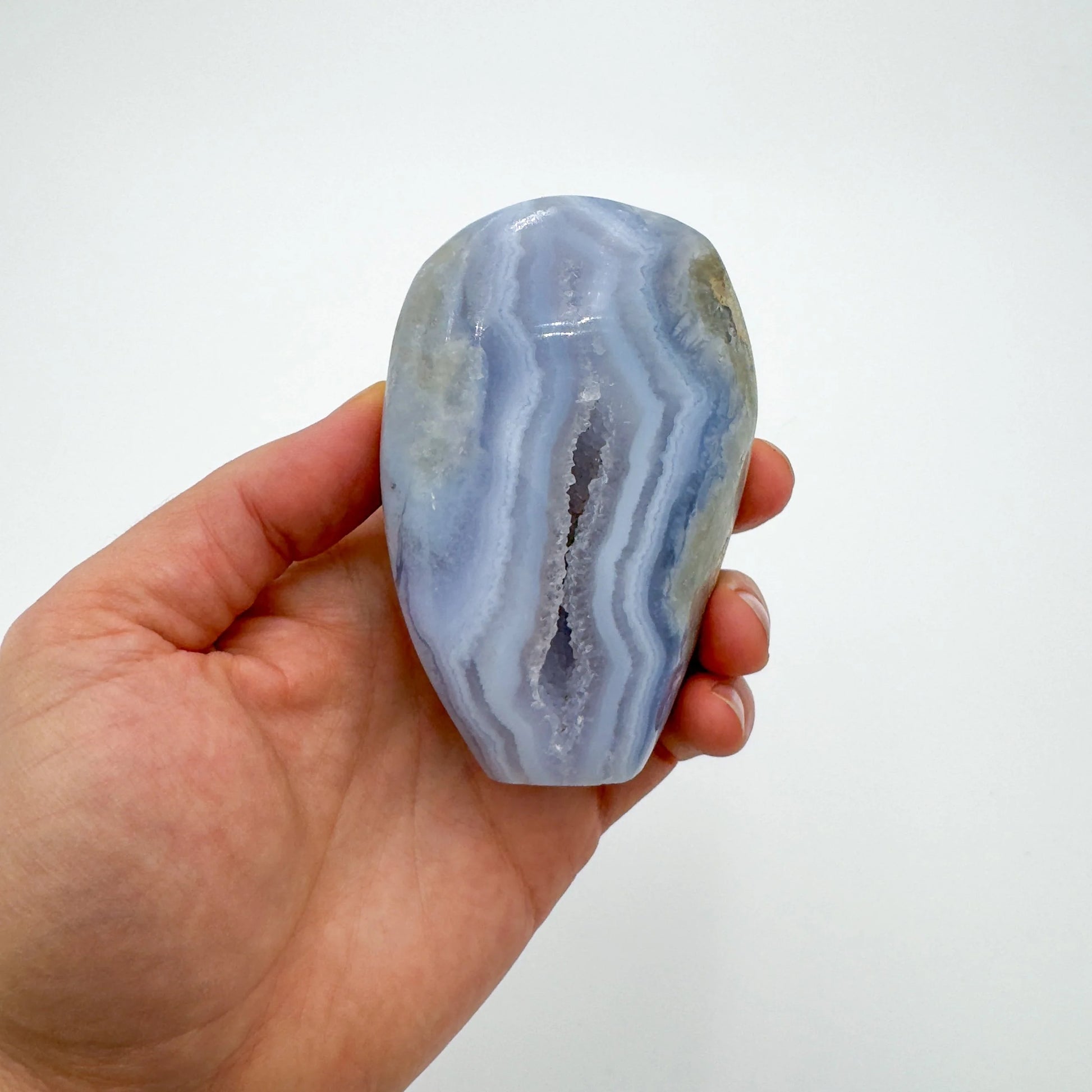 Base detail of Grade AA Blue Lace Agate geode