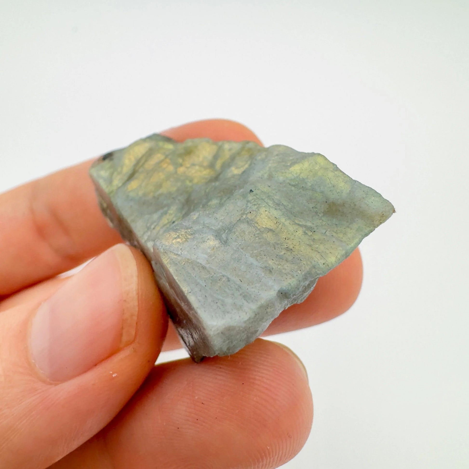 Detail shot of Grade AA Labradorite raw under natural light