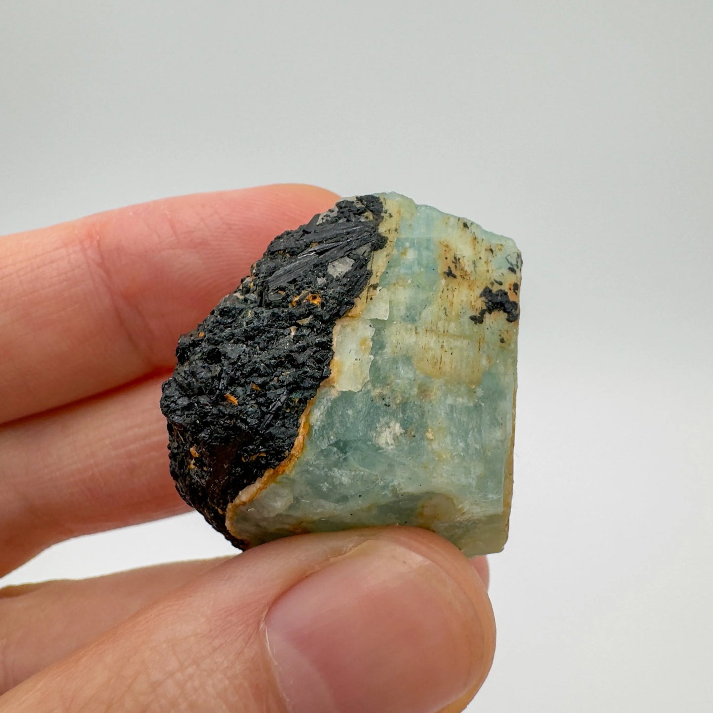 Back view of Grade A Black Tourmaline raw showing natural surface