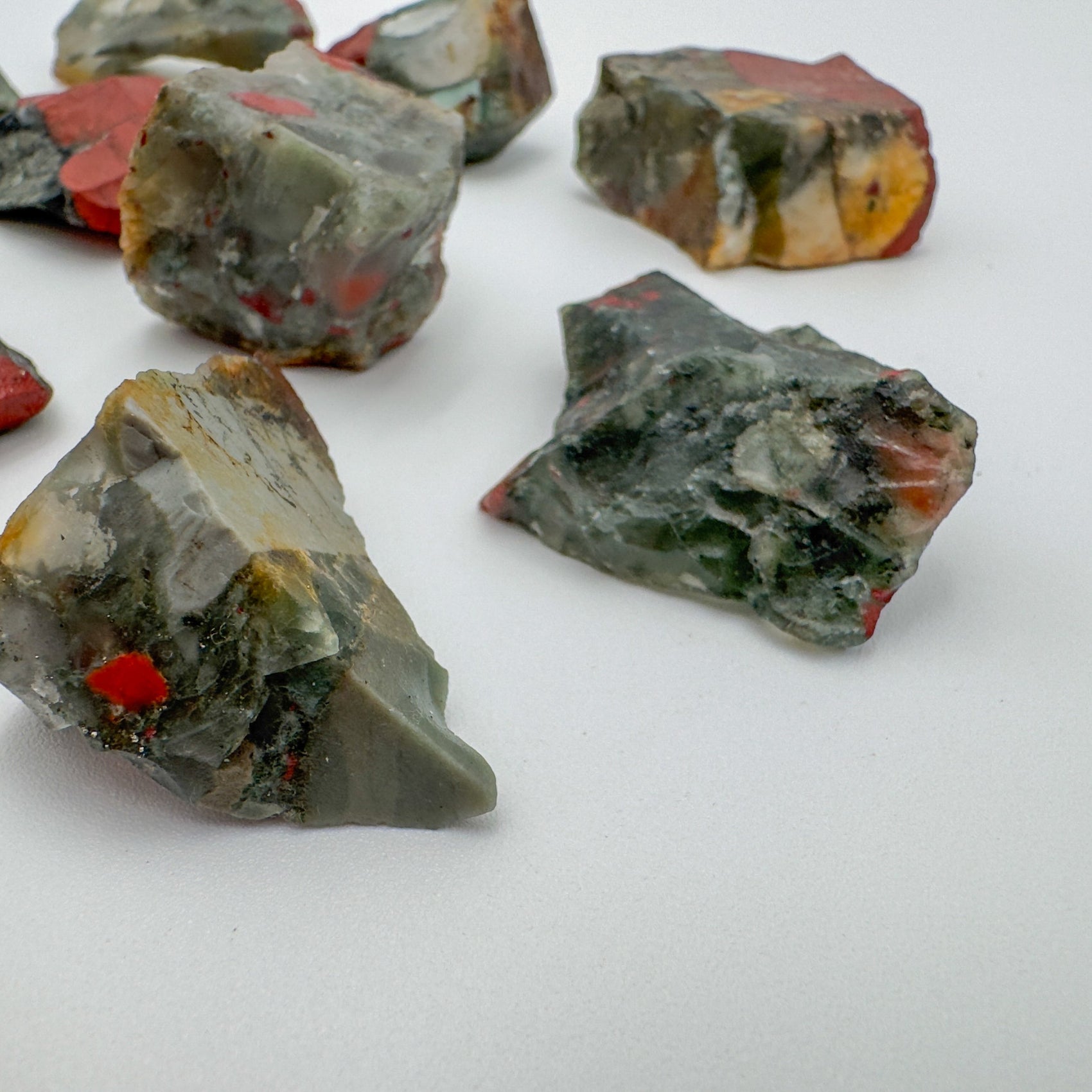 Bloodstone raw stone with Green, Red color, polished finish for mindful calm