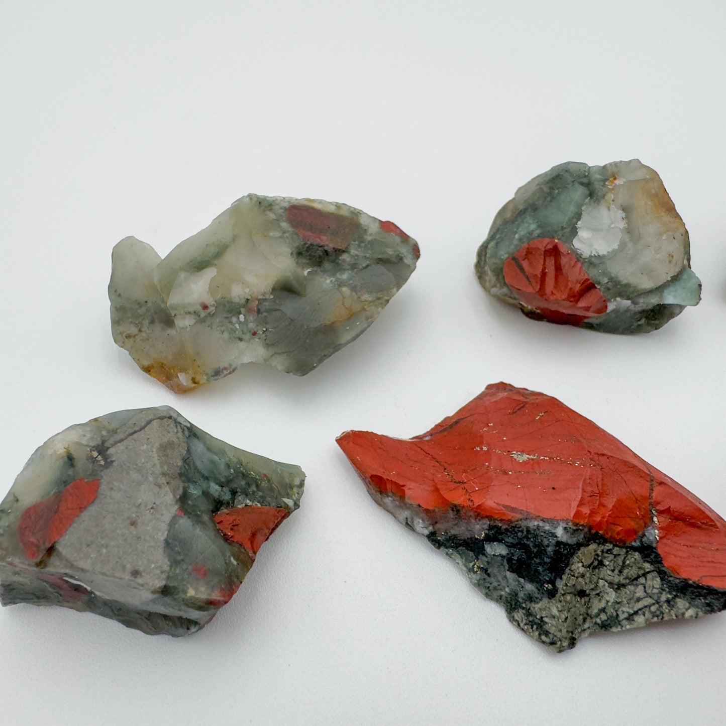 Alternate angle of Grade AA Bloodstone raw showing overall shape