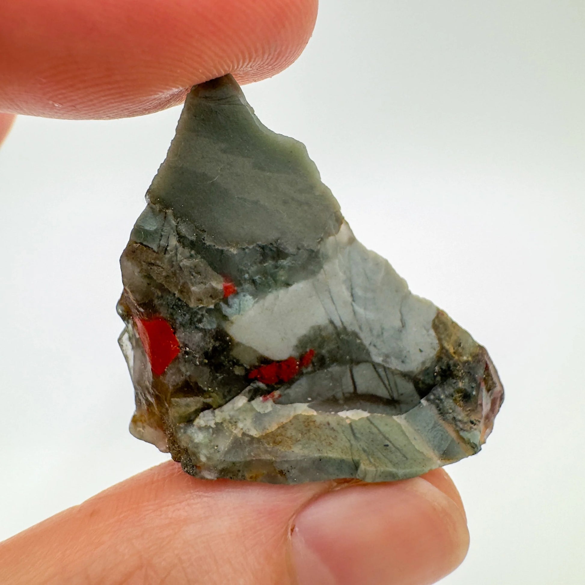 Detail shot of Grade AA Bloodstone raw under natural light