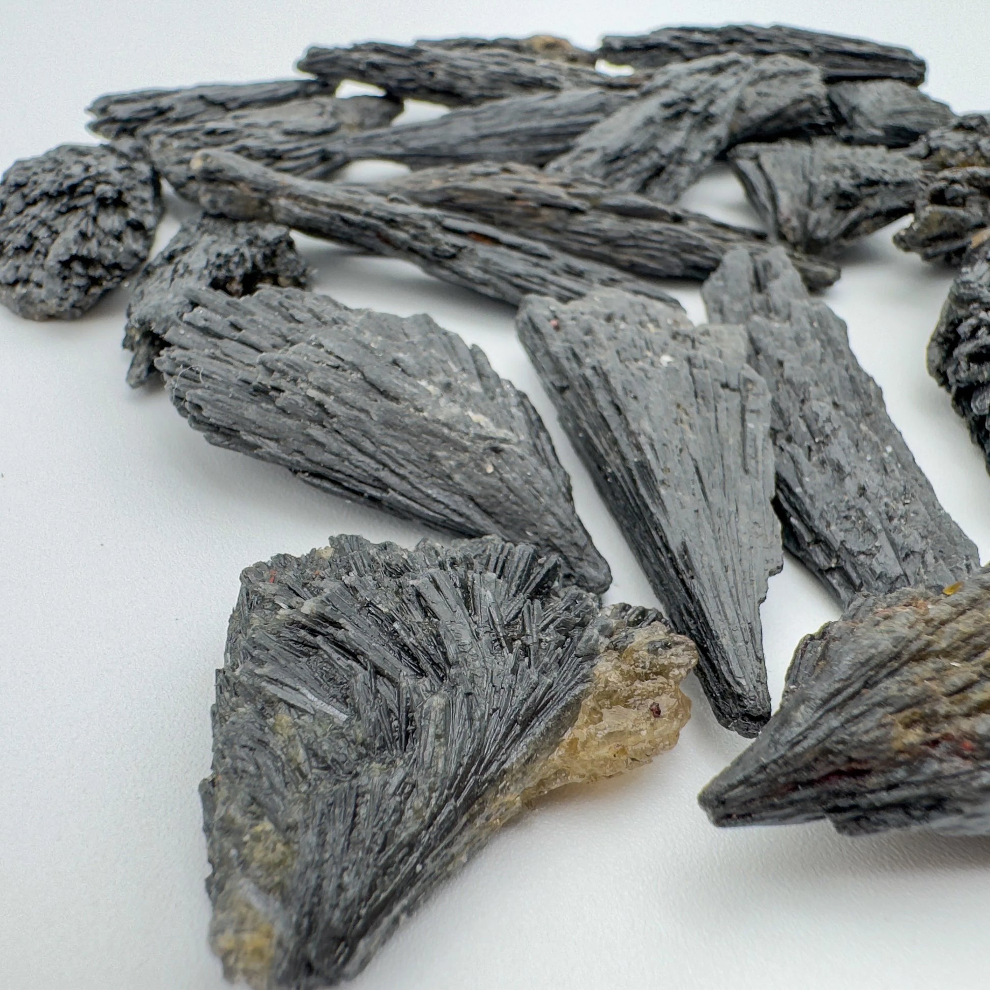 Opposite side of Black Kyanite raw stone, showing characteristic patterning.