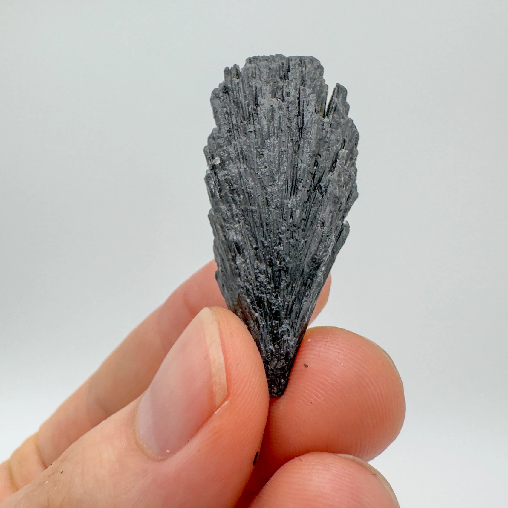 Close-up of Black Kyanite raw crystal from Brazil, soothing wellness stone for Stress Relief