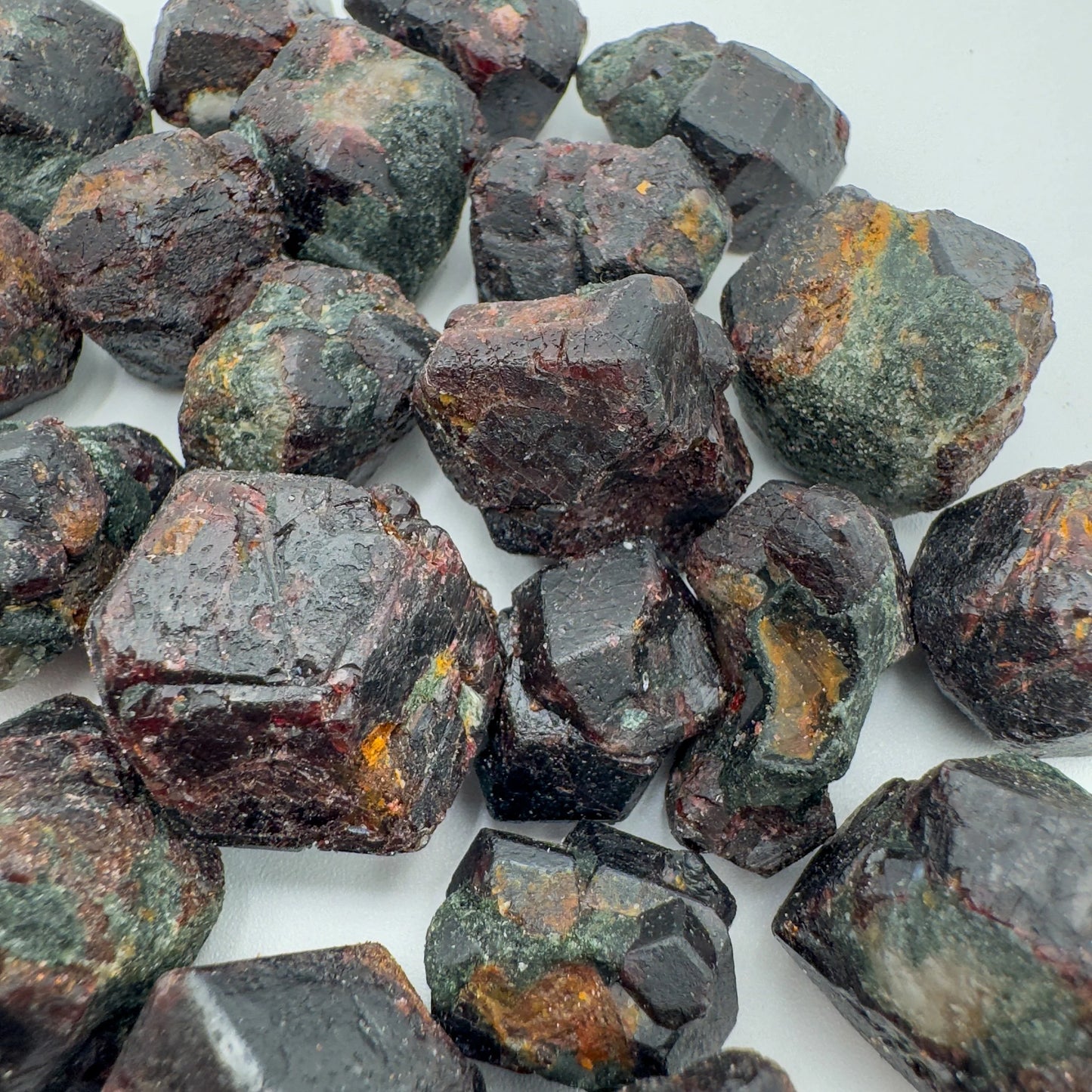 Natural light view of one Fuchsite raw stone for scale, from Mashonaland West, Zimbabwe.