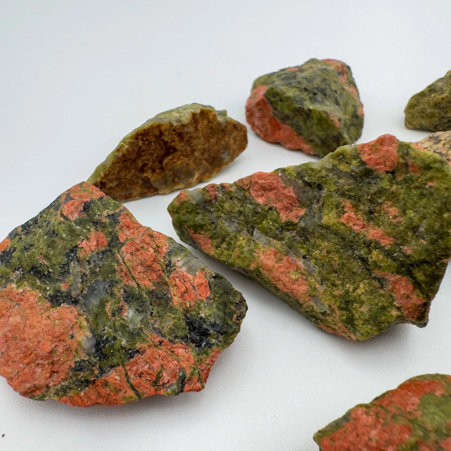 Alternate side of Unakite raw stone, sourced from Northern Cape, South Africa, associated with Emotional Healing.