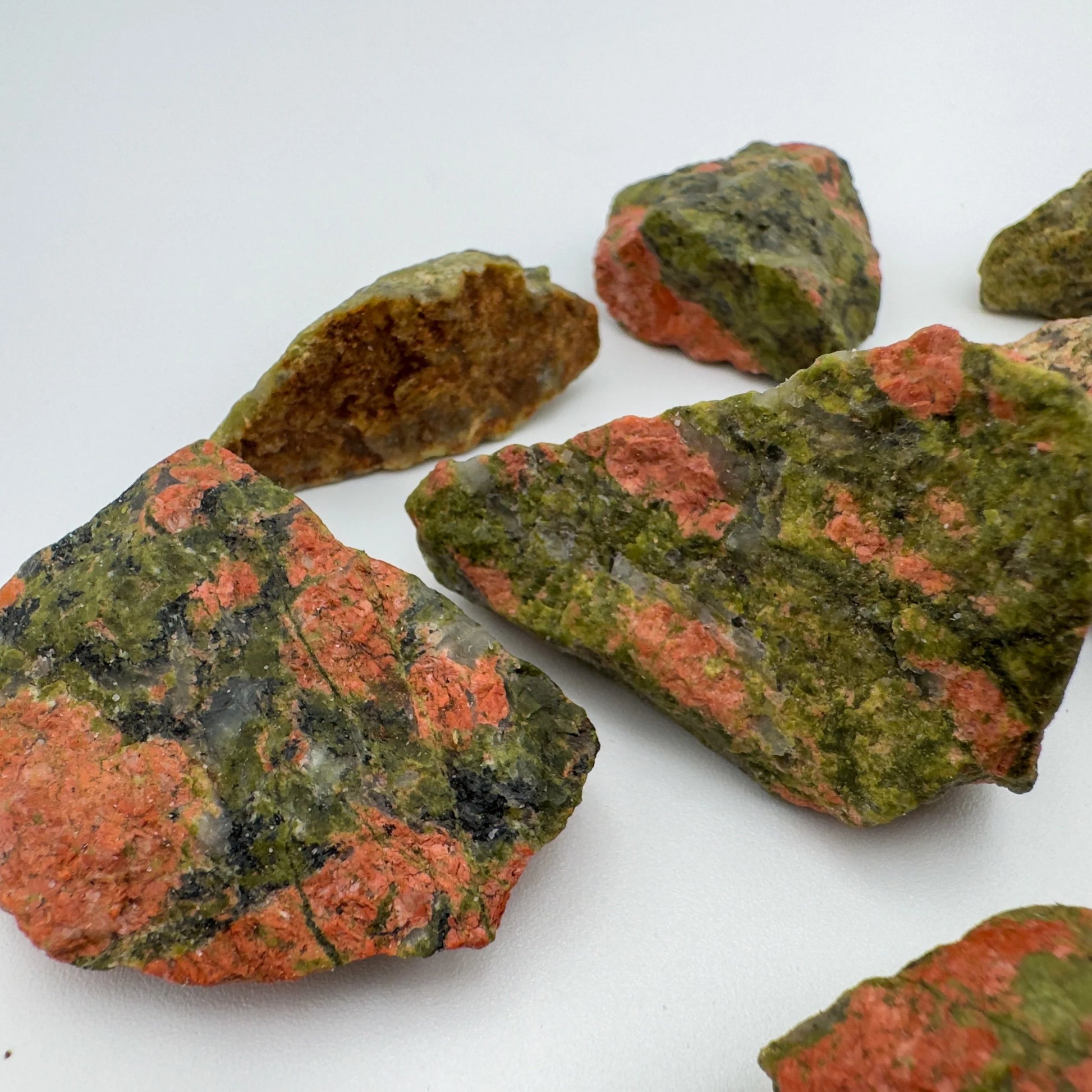 Alternate side of Unakite raw stone, sourced from Northern Cape, South Africa, associated with Emotional Healing.