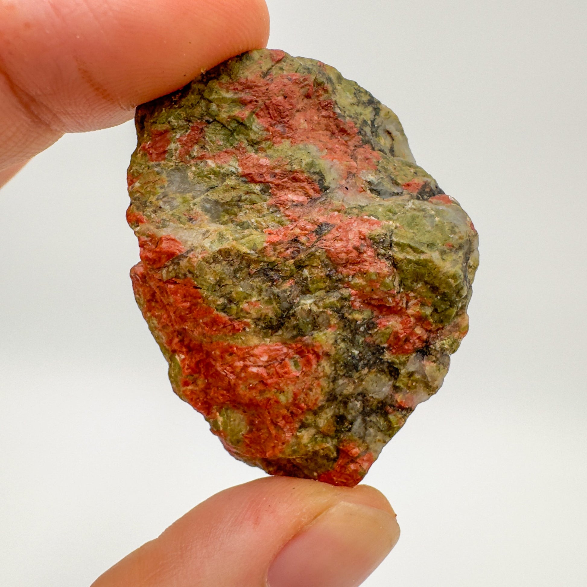 Detail shot of Grade AA Unakite raw under natural light