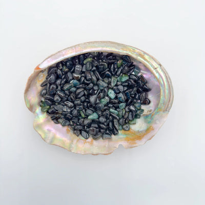 Ethically sourced Grade A Green Tourmaline crystal chips from Nampula, Mozambique at Beyond Bohemian