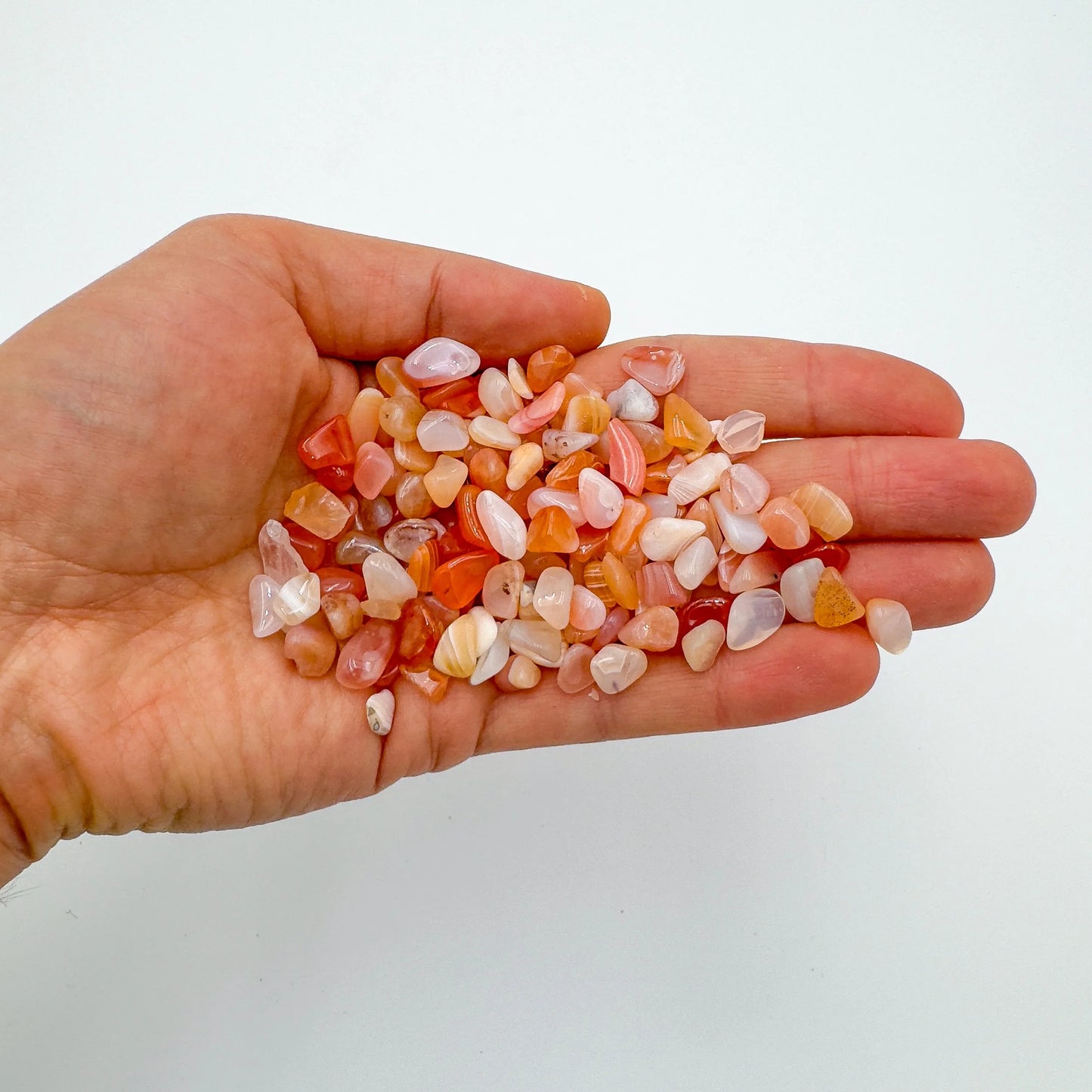 Opposite side of Grade A Carnelian polished chip, sourced from Francistown, Botswana.
