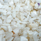 Top-side view of Grade A Snow Quartz polished chip, linked to Meditation and Stress Relief, from Mozambique.
