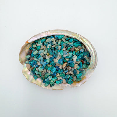 Ethically sourced Grade A Chrysocolla crystal chips from Kunene, Namibia at Beyond Bohemian