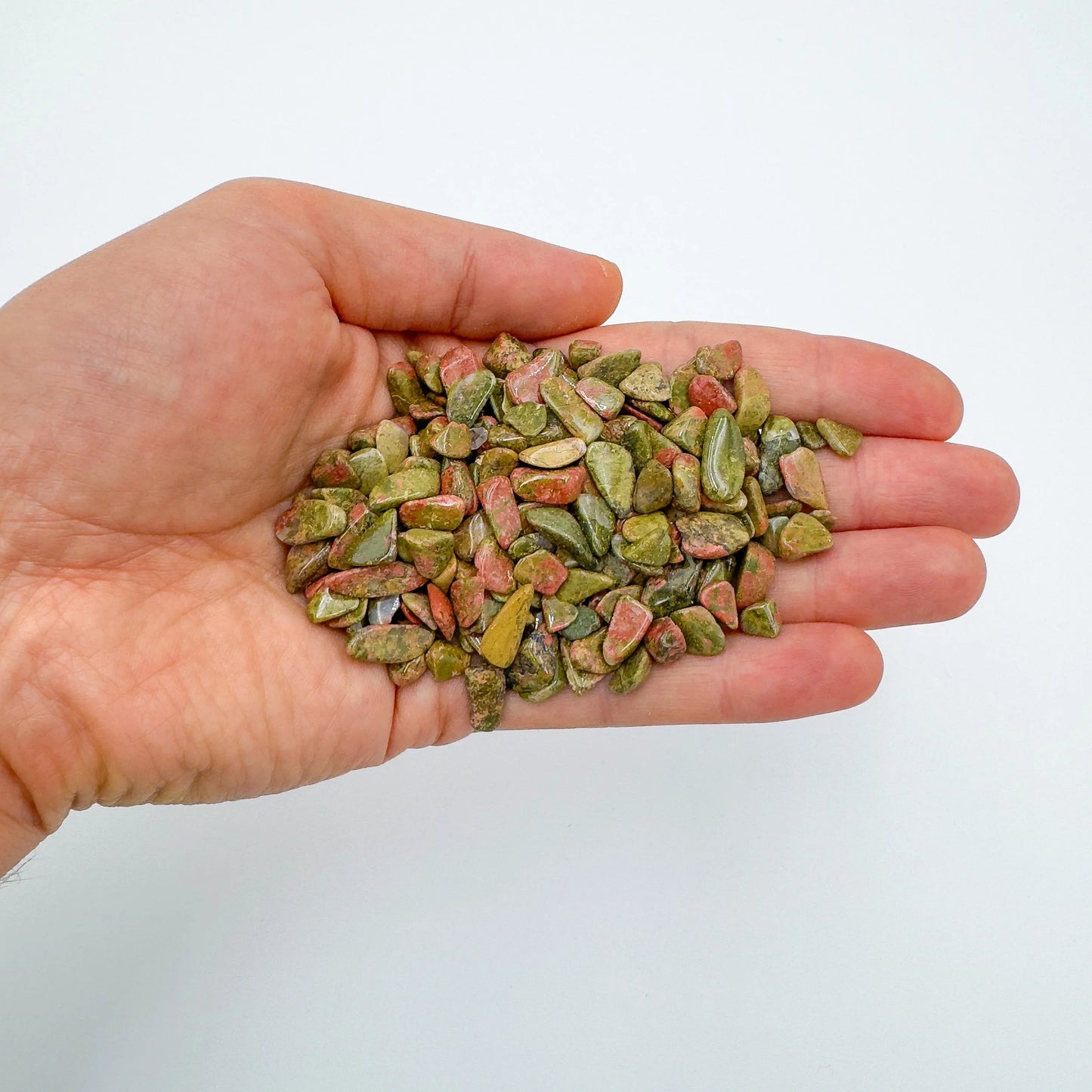 Opposite side of Unakite polished chip, traditionally used for Emotional Healing, from Northern Cape, South Africa.