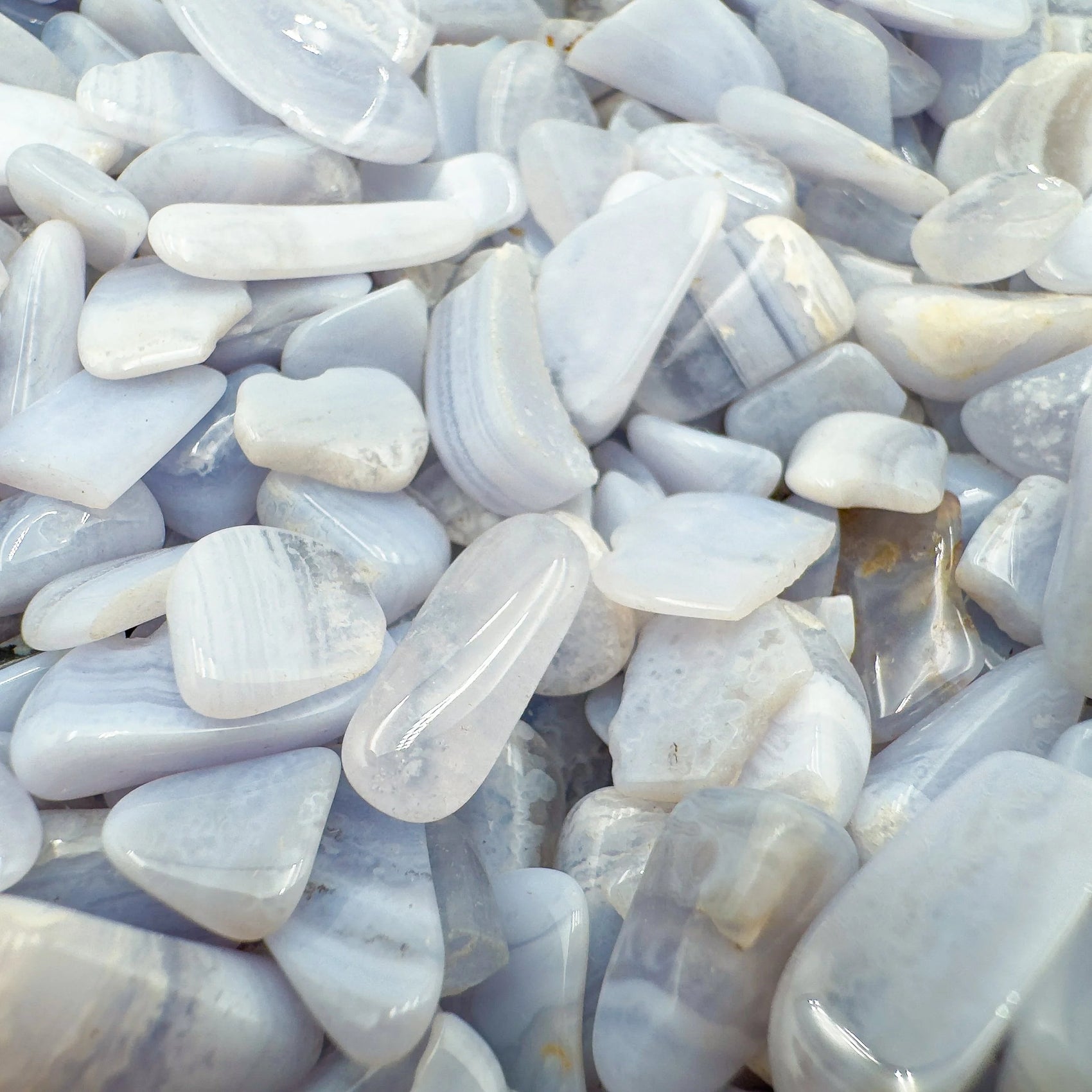 Handheld Blue Lace Agate crystal from Namibia for meditation, Emotional Healing and Stress Relief