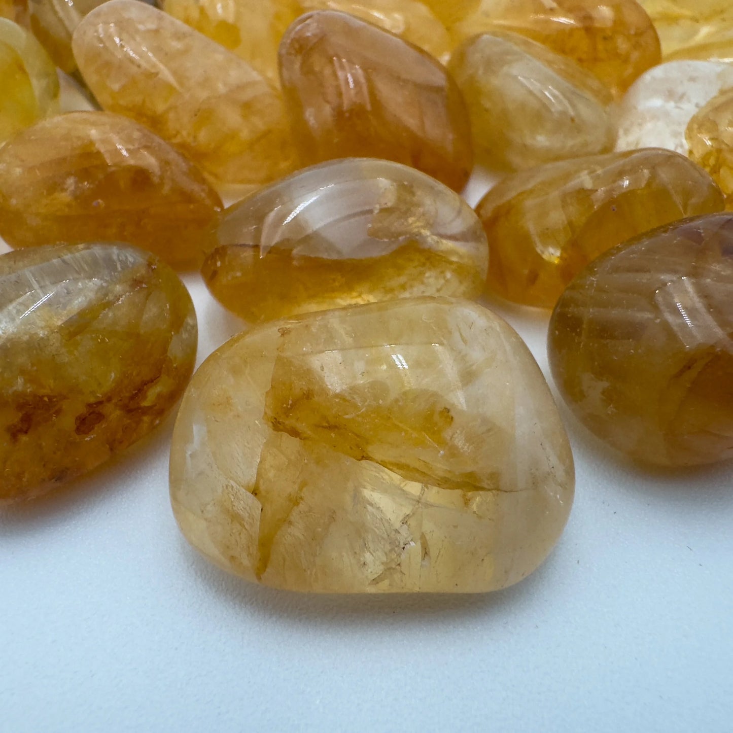 Reverse angle of Golden Healer tumbled stone, sourced from Minas Gerais, Brazil.