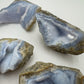Reverse angle of Blue Lace Agate raw geode, showing natural color depth, sourced from Nsipe, Malawi.
