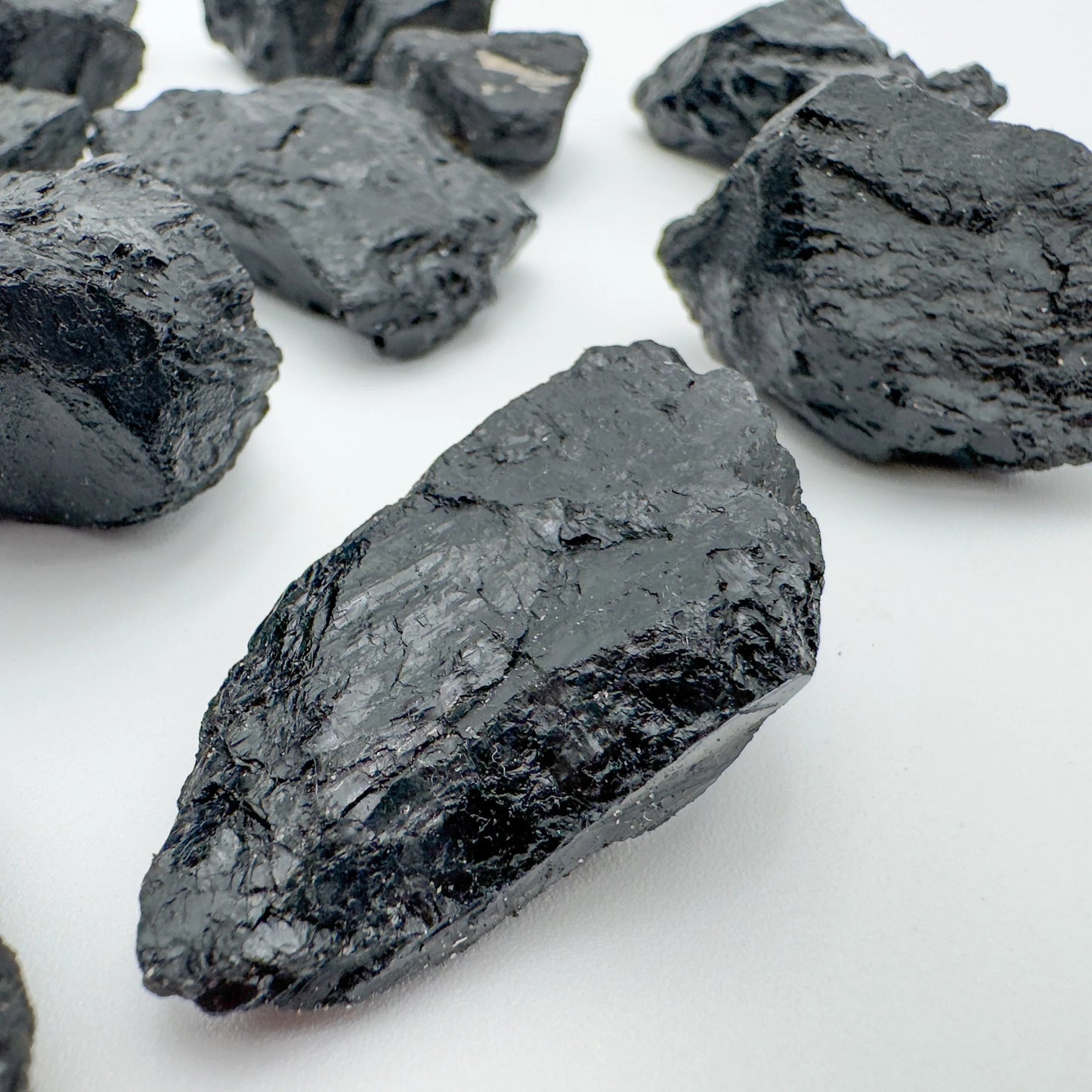 Alternate angle of Black Tourmaline raw stone, showing natural form, from Brazil.