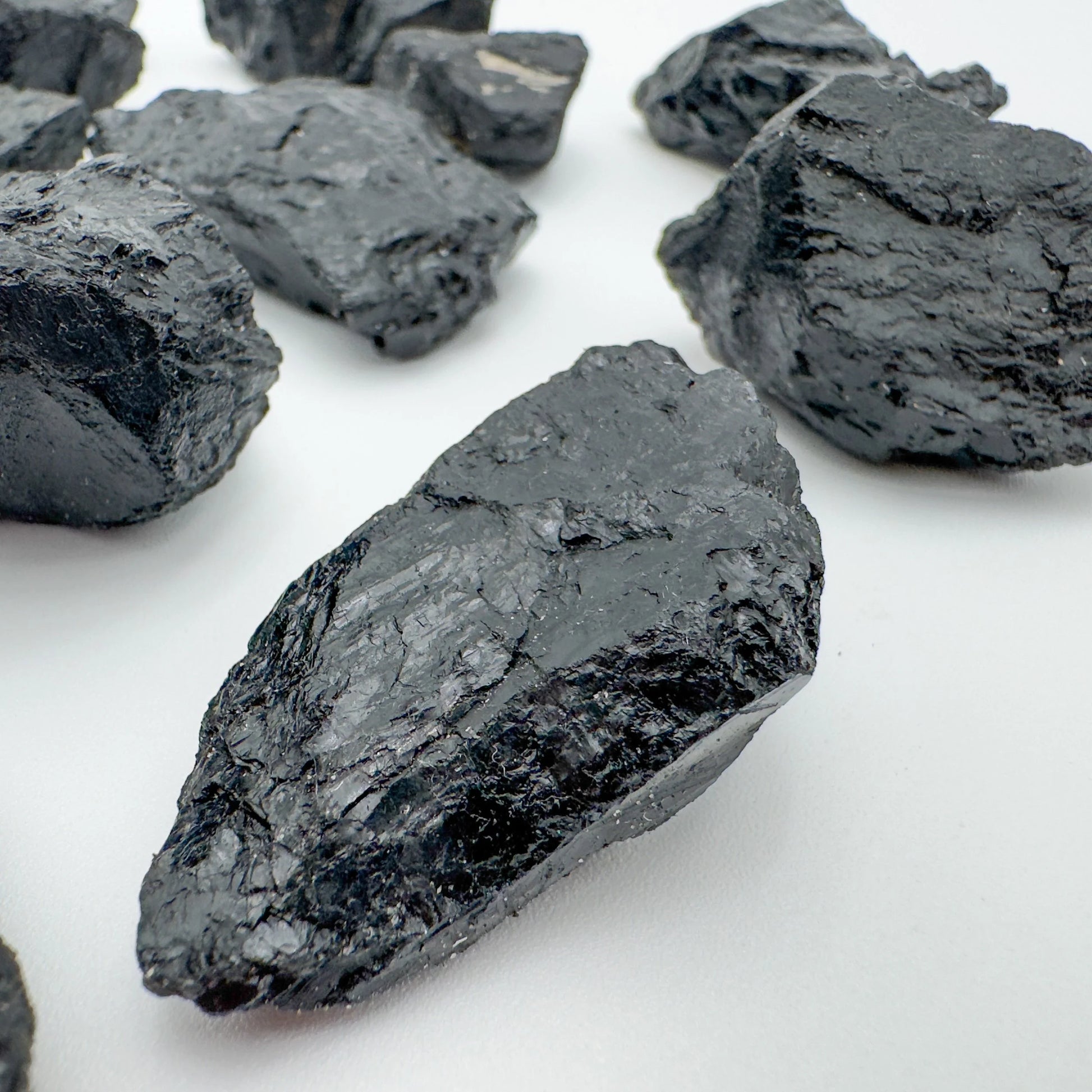 Alternate angle of Black Tourmaline raw stone, showing natural form, from Brazil.